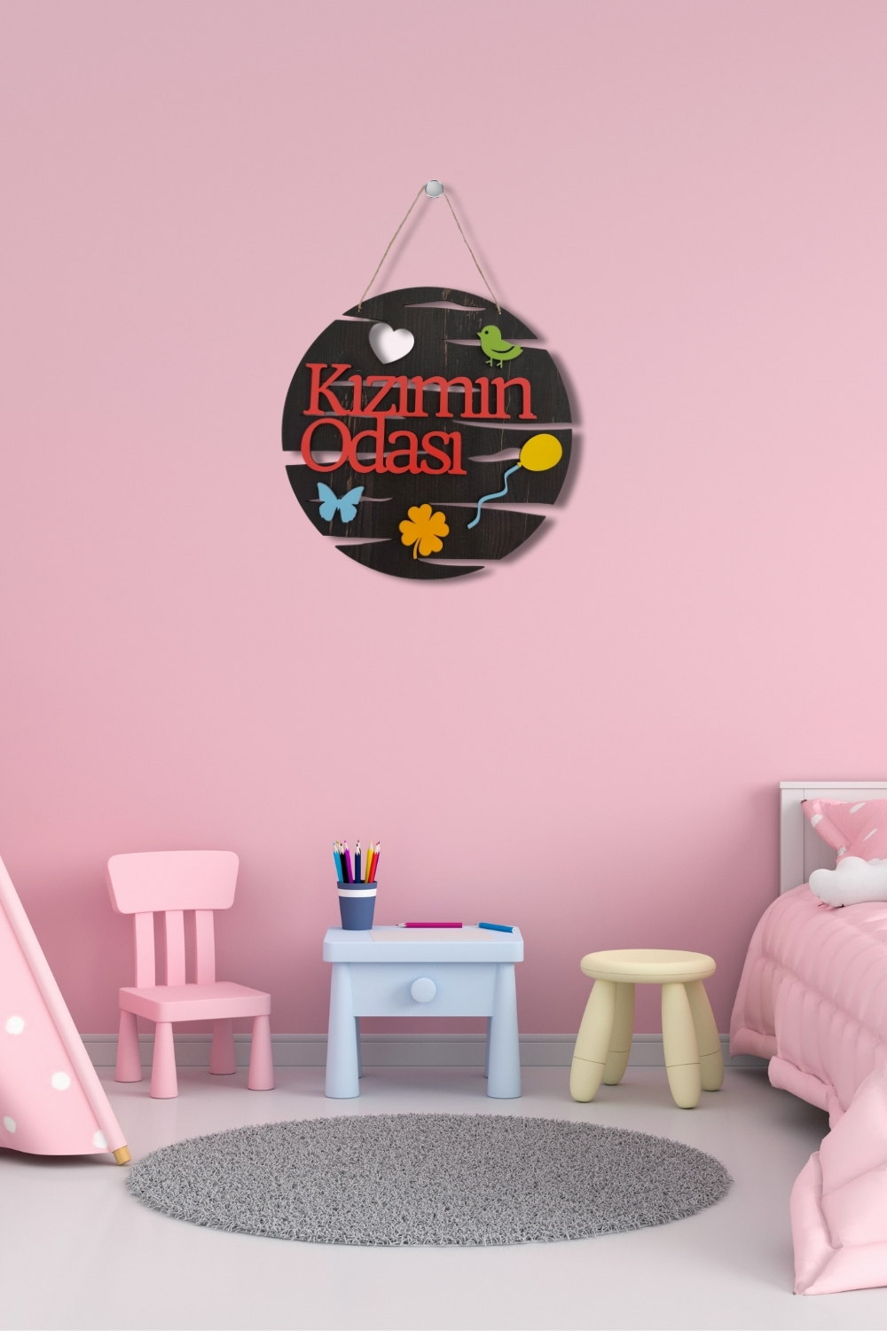 Kızımın Odası Yazılı Lazer Kesim Mdf Kapı Süsü - Rebap 