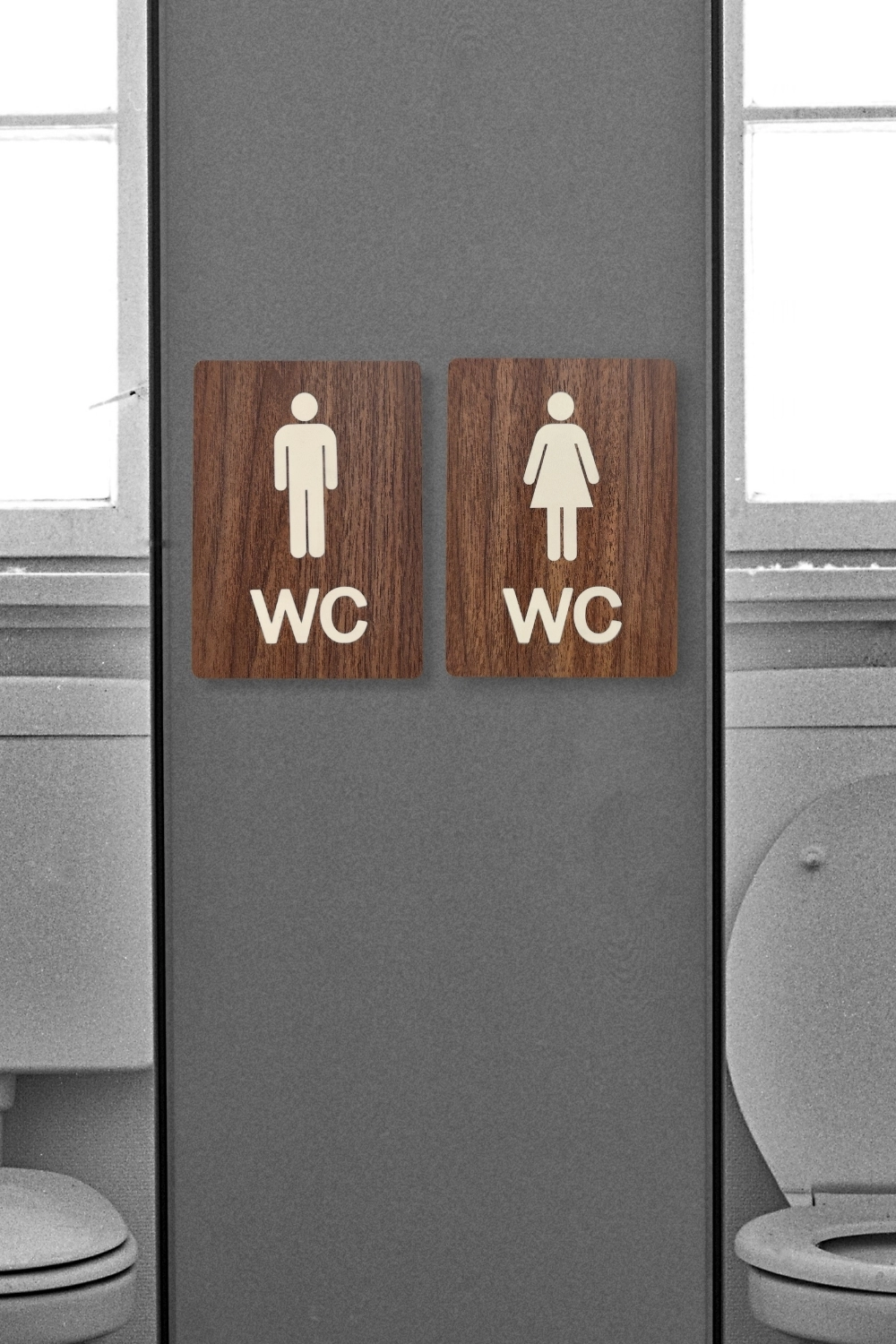 İkili Takım WC Kadın-Erkek Yönlendirme Tabelası - Ceviz