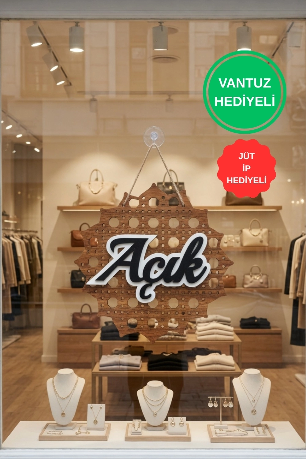 Rattan 5 Katmanlı Model AÇIK-KAPALI Tabelası - Ceviz
