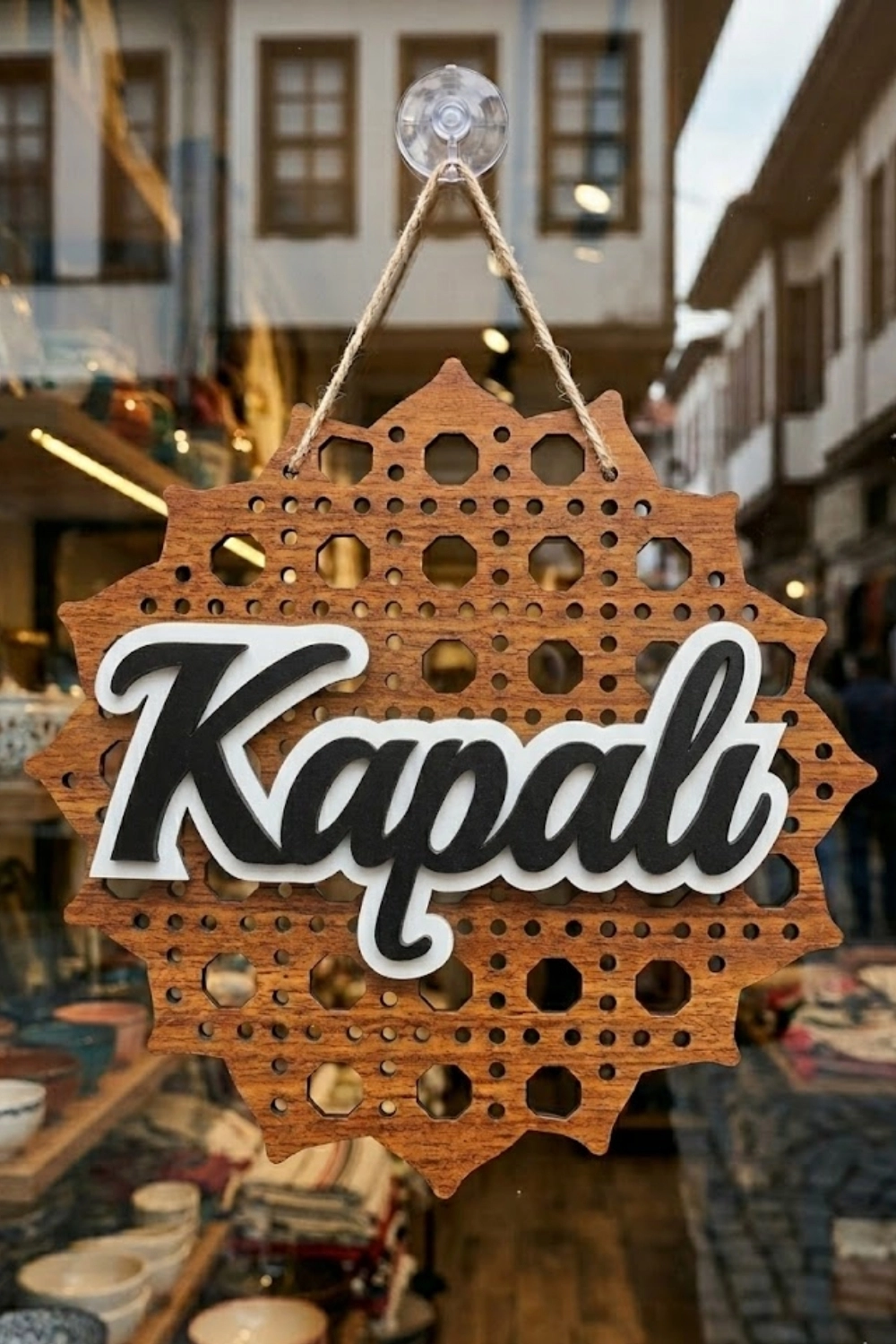 Rattan 5 Katmanlı Model AÇIK-KAPALI Tabelası - Ceviz