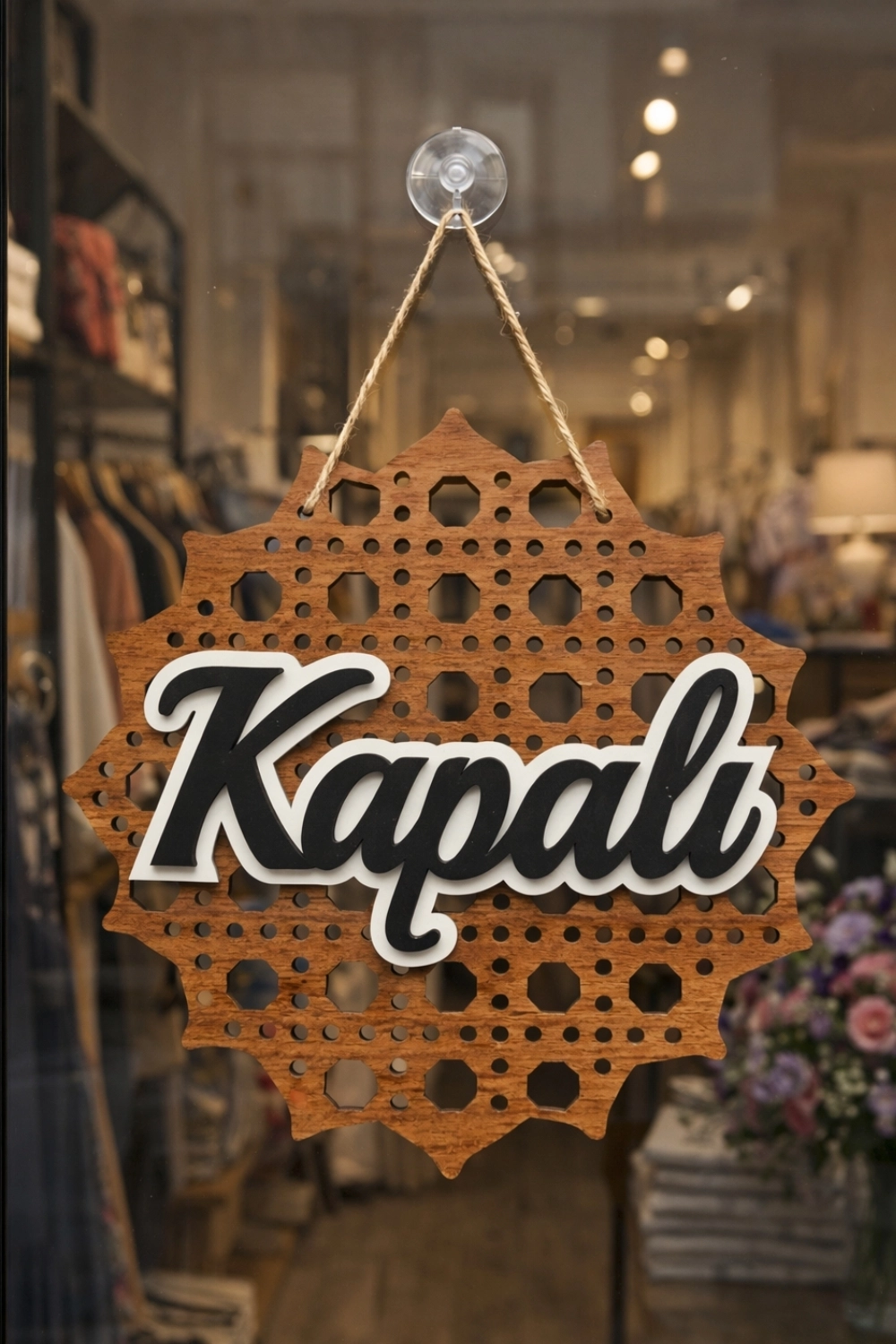 Rattan 5 Katmanlı Model AÇIK-KAPALI Tabelası - Ceviz