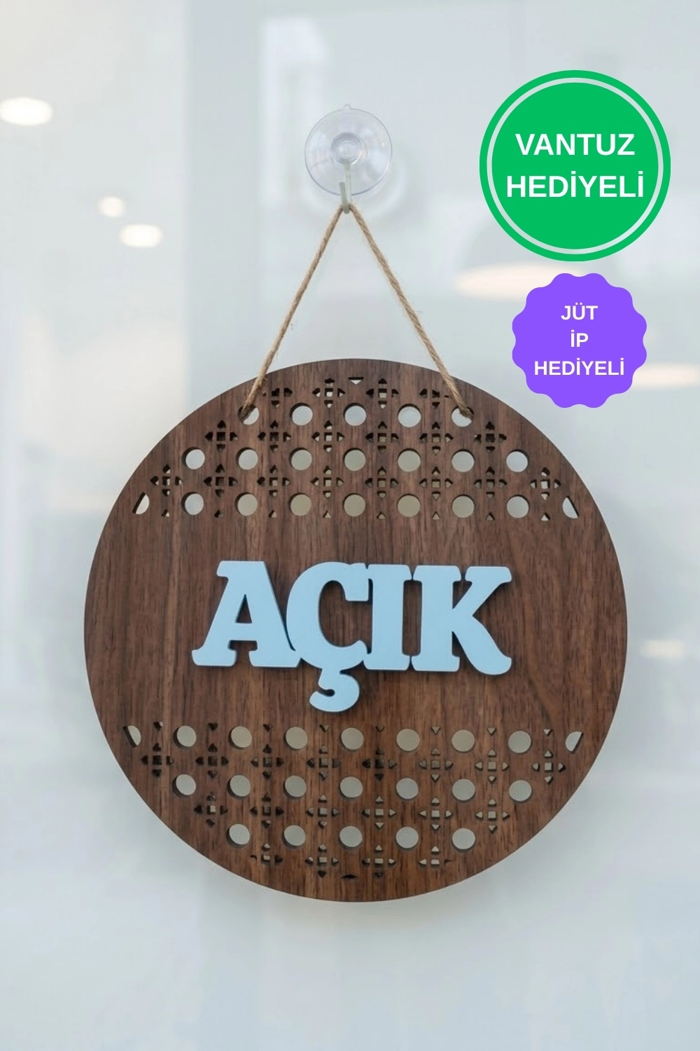 Rattan Desenli AÇIK-KAPALI Tabelası - Ceviz