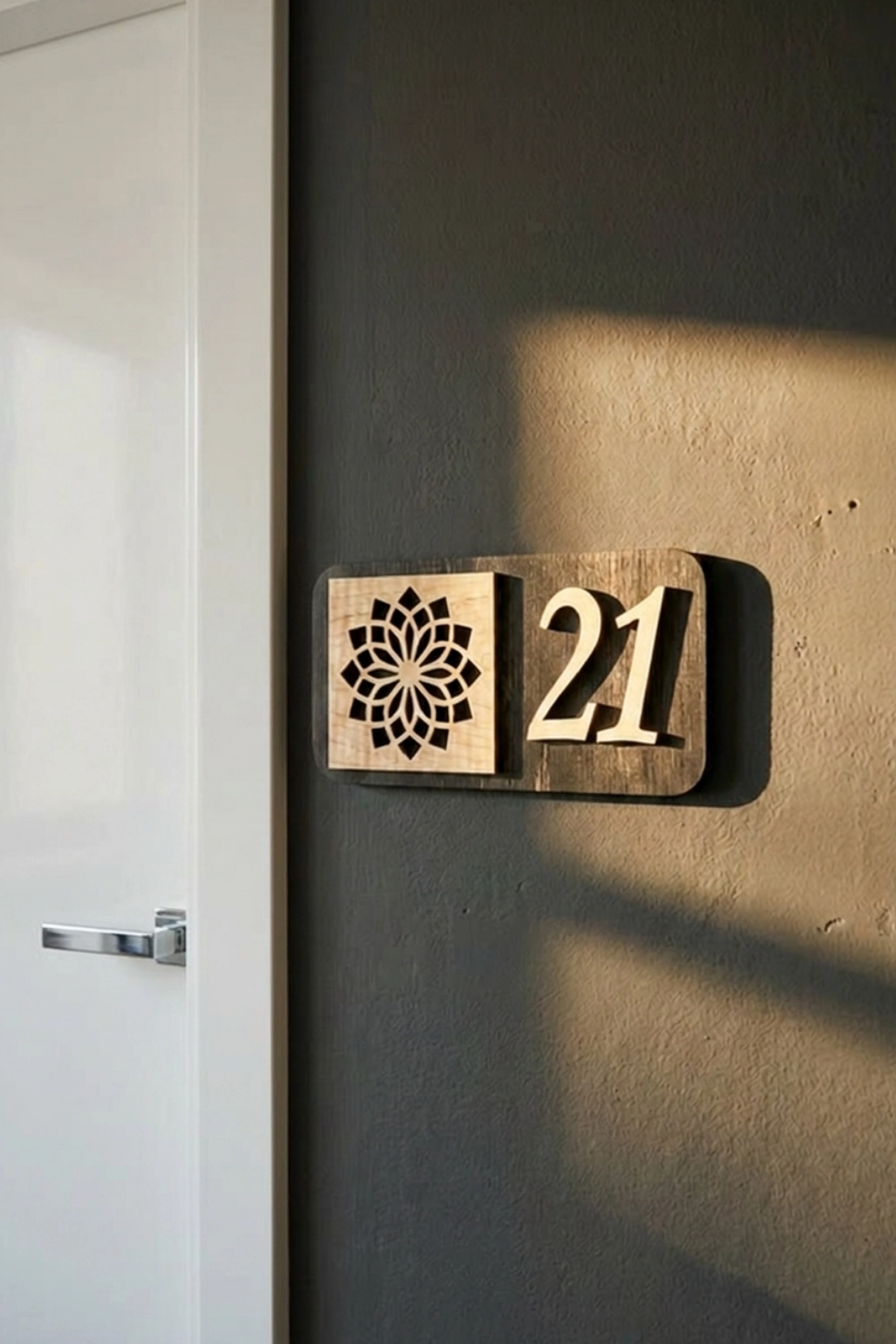 Kişiye Özel Lazer Kesim Mandala Kapı Numarası - Rebap Ahşap