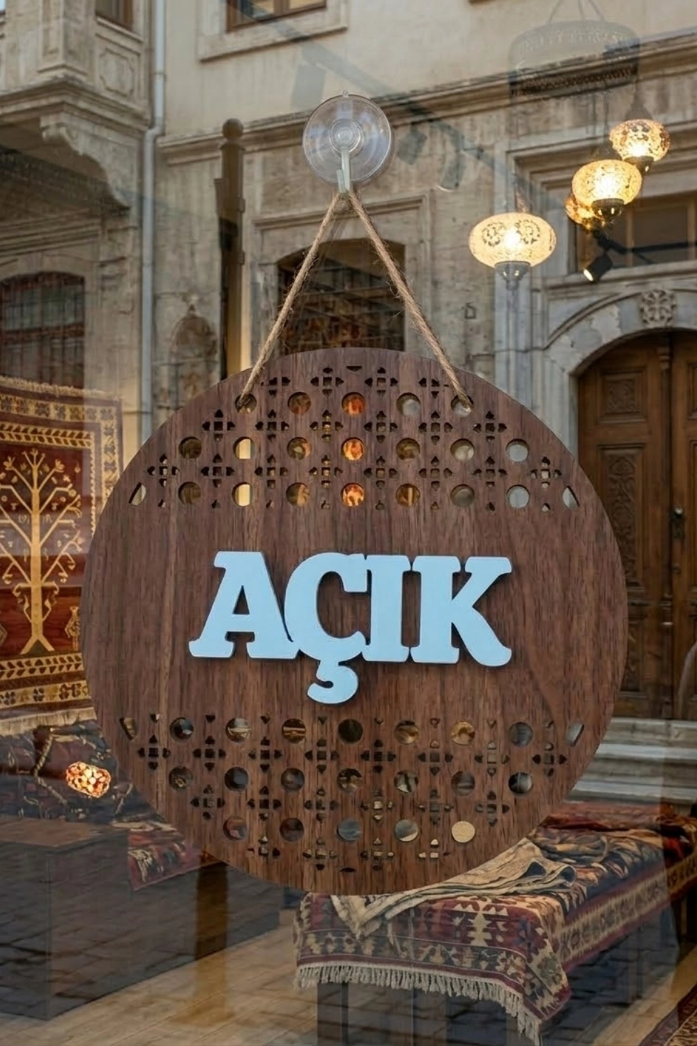 Rattan Desenli AÇIK-KAPALI Tabelası - Ceviz