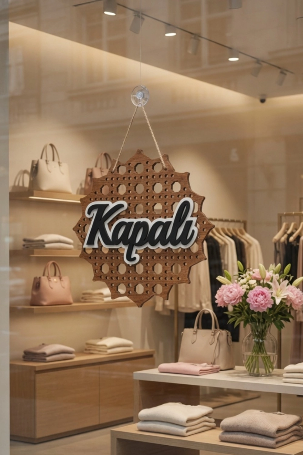 Rattan 5 Katmanlı Model AÇIK-KAPALI Tabelası - Ceviz