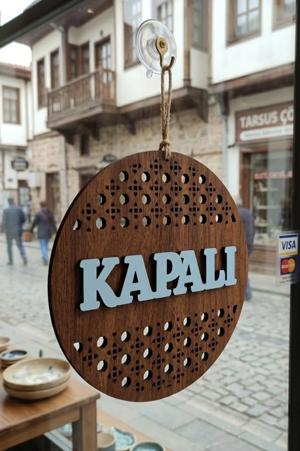 Rattan Desenli AÇIK-KAPALI Tabelası - Ceviz