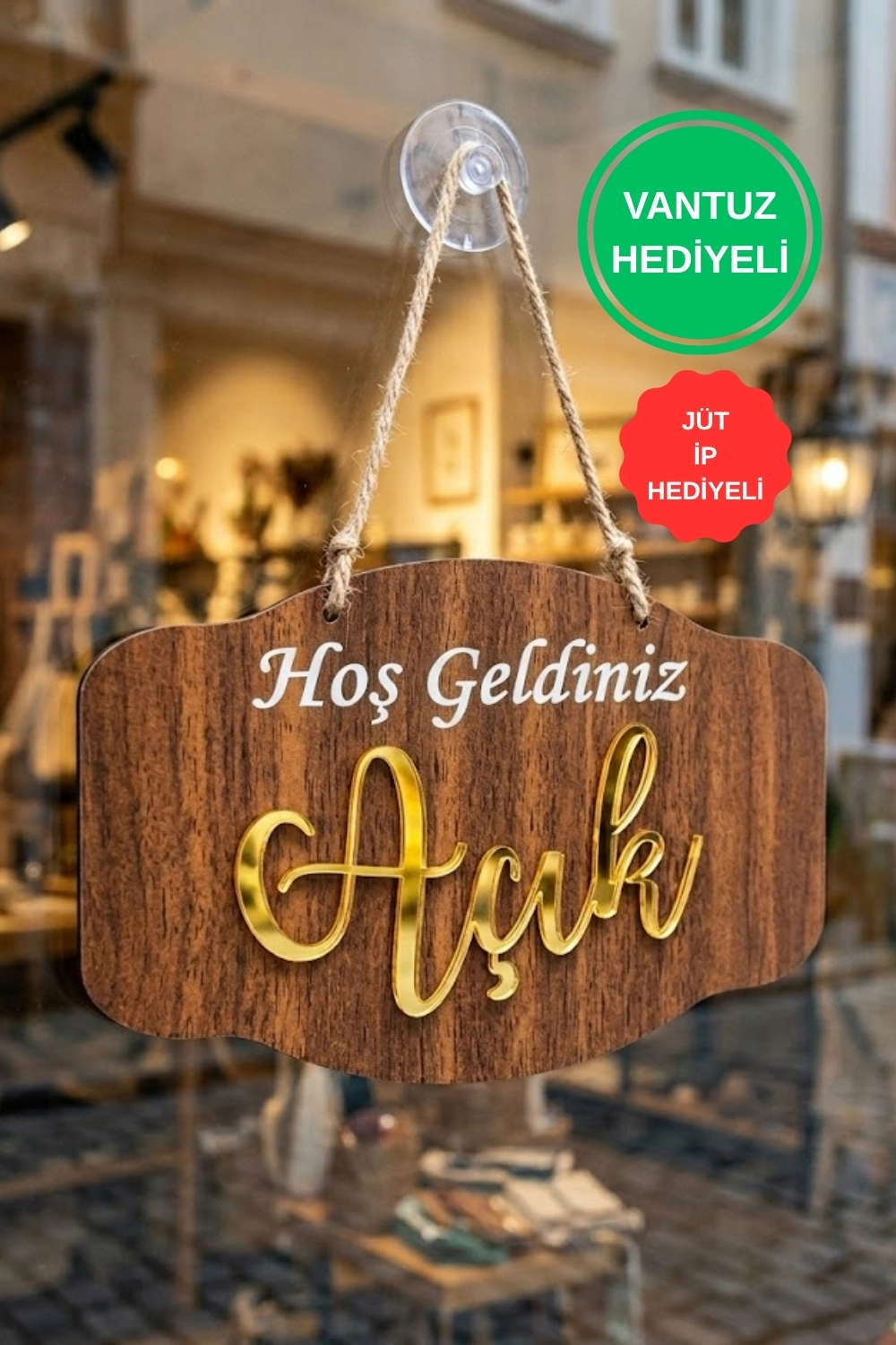 Pleksi Yazılı Modern AÇIK-KAPALI Tabelası - Ceviz