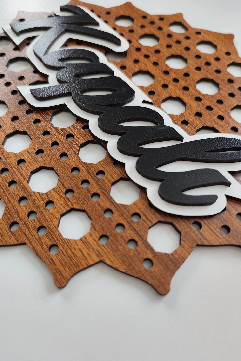 Rattan 5 Katmanlı Model AÇIK-KAPALI Tabelası - Ceviz