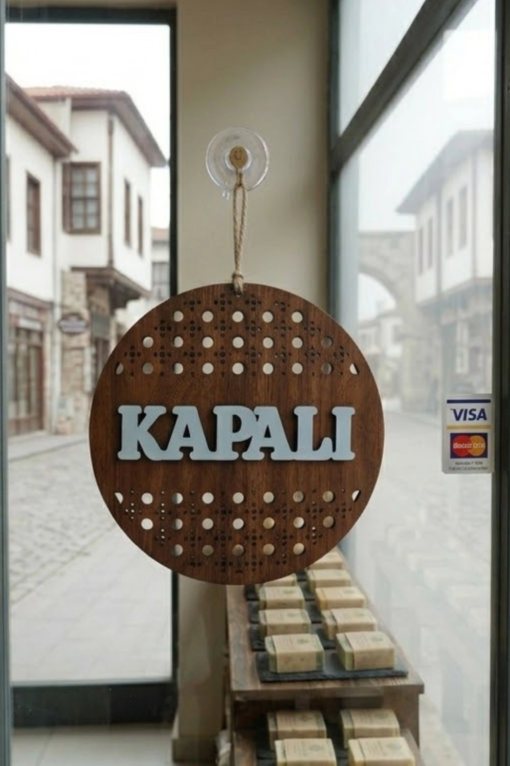 Rattan Desenli AÇIK-KAPALI Tabelası - Ceviz