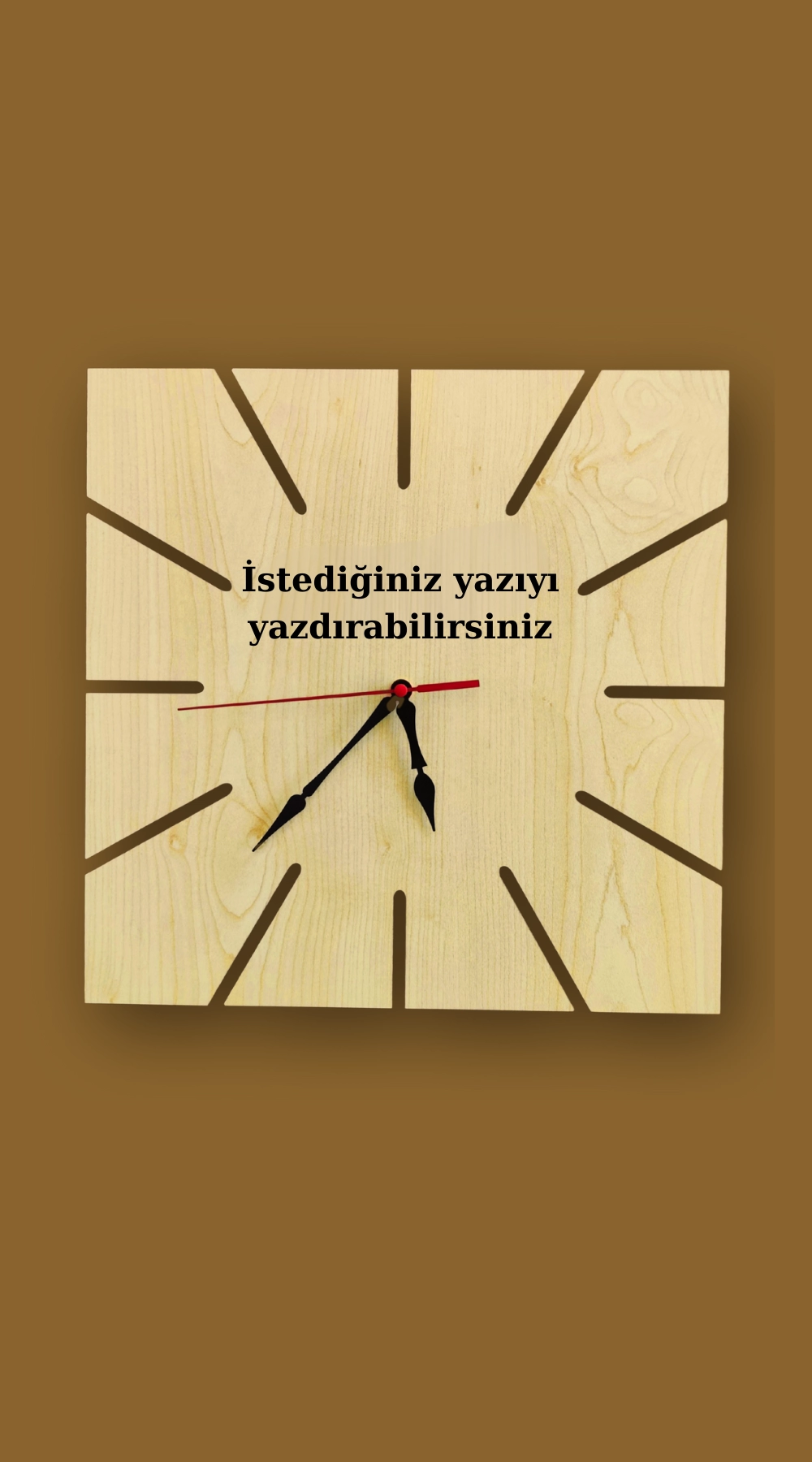 Kare Şekilli Lazer Kesim Birinci Sınıf Mdf Duvar Saati - Akçaağaç