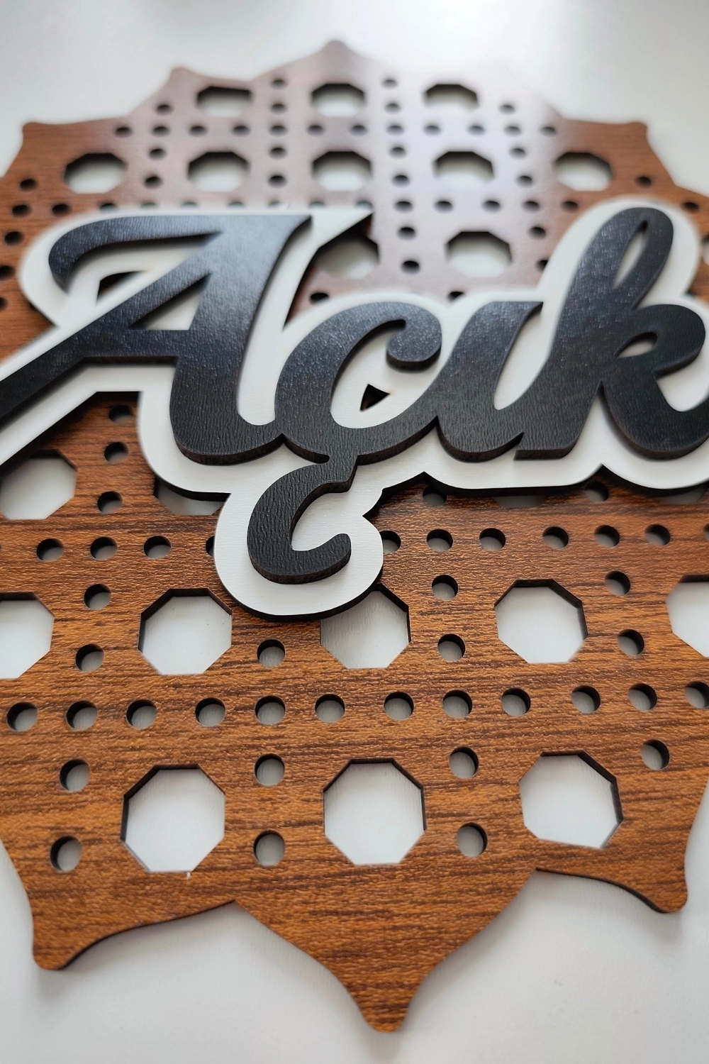 Rattan 5 Katmanlı Model AÇIK-KAPALI Tabelası - Ceviz