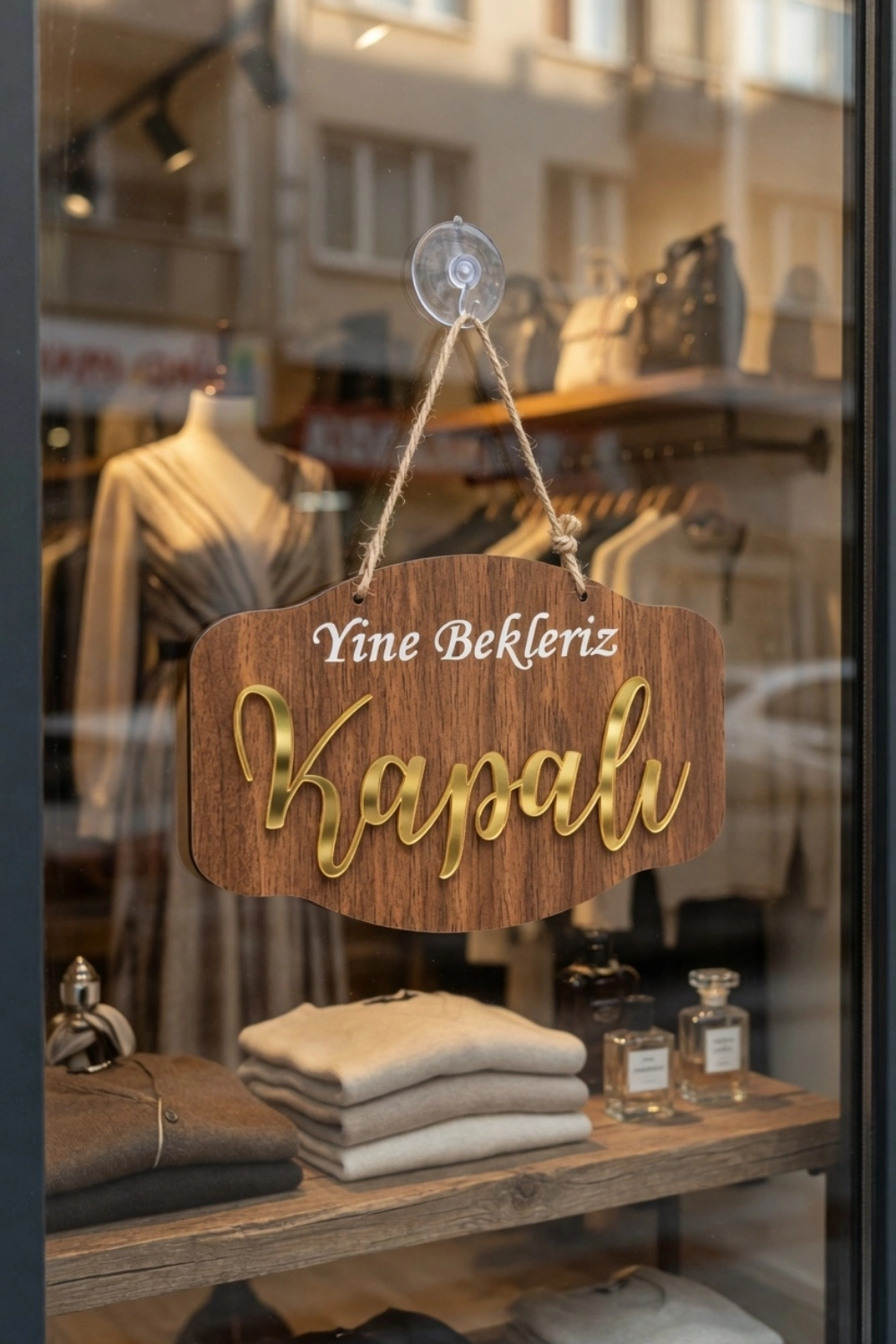 Pleksi Yazılı Modern AÇIK-KAPALI Tabelası - Ceviz