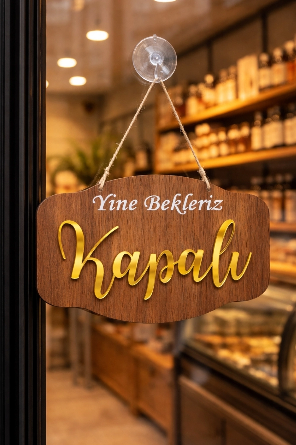 Pleksi Yazılı Modern AÇIK-KAPALI Tabelası - Ceviz
