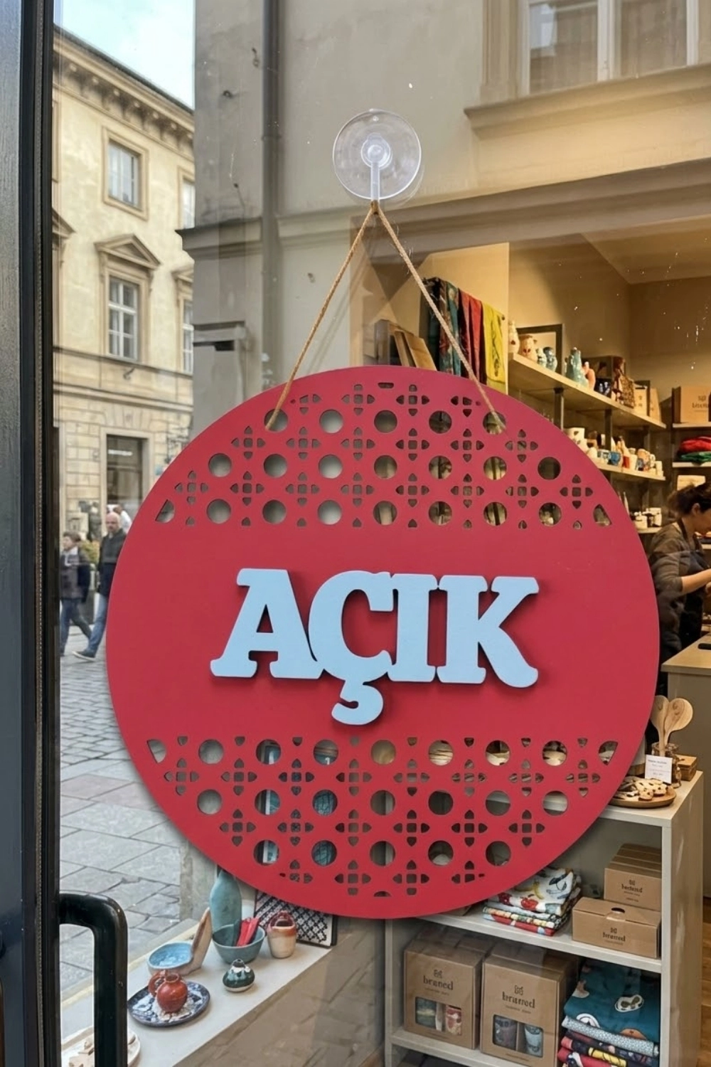 Rattan Model AÇIK-KAPALI Tabelası - Kırmızı