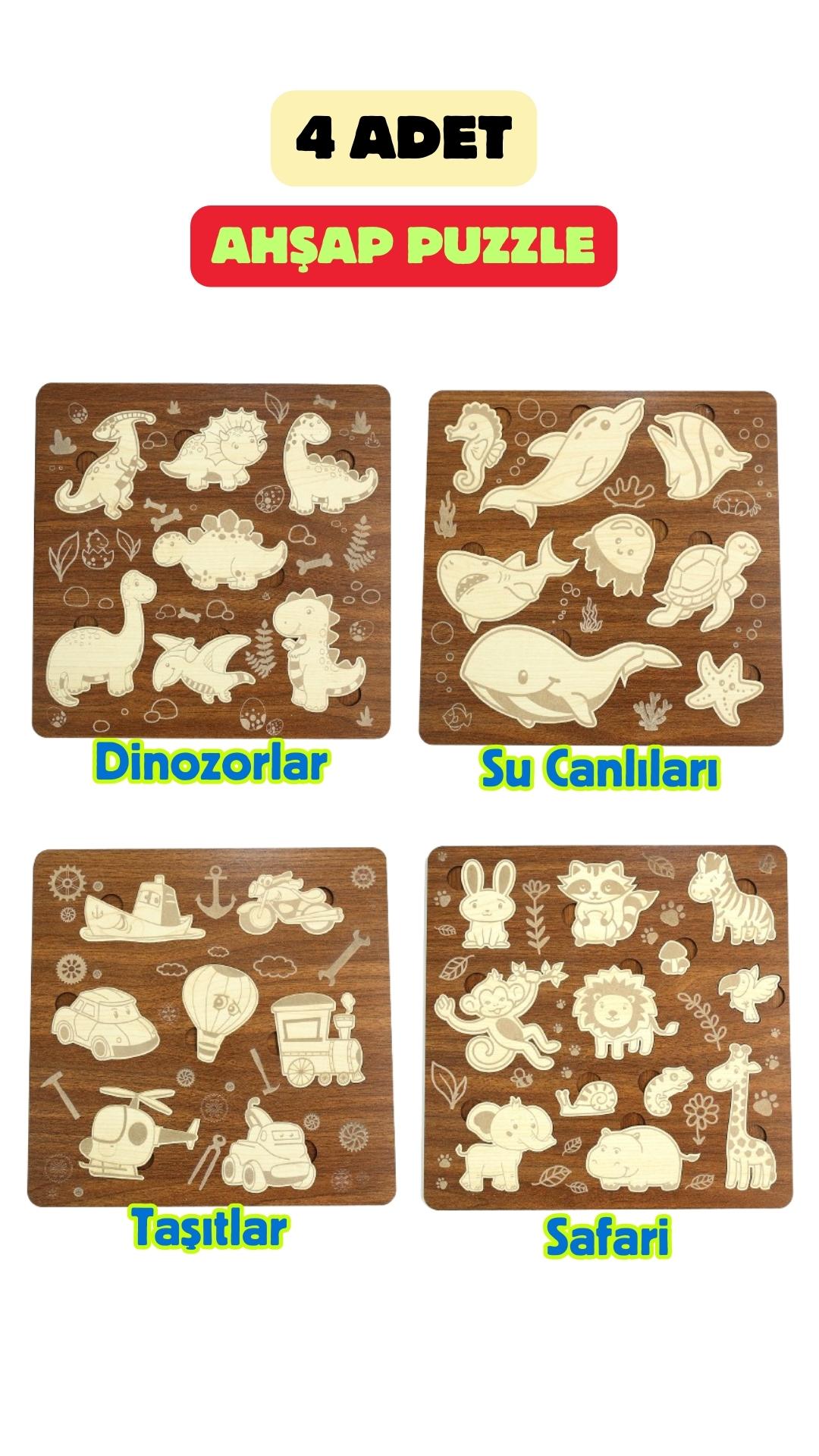 Çocuk Puzzle (Yapboz) Birinci Sınıf Ahşap 4 Parça Eğitici Öğretici Eğlenceli Set