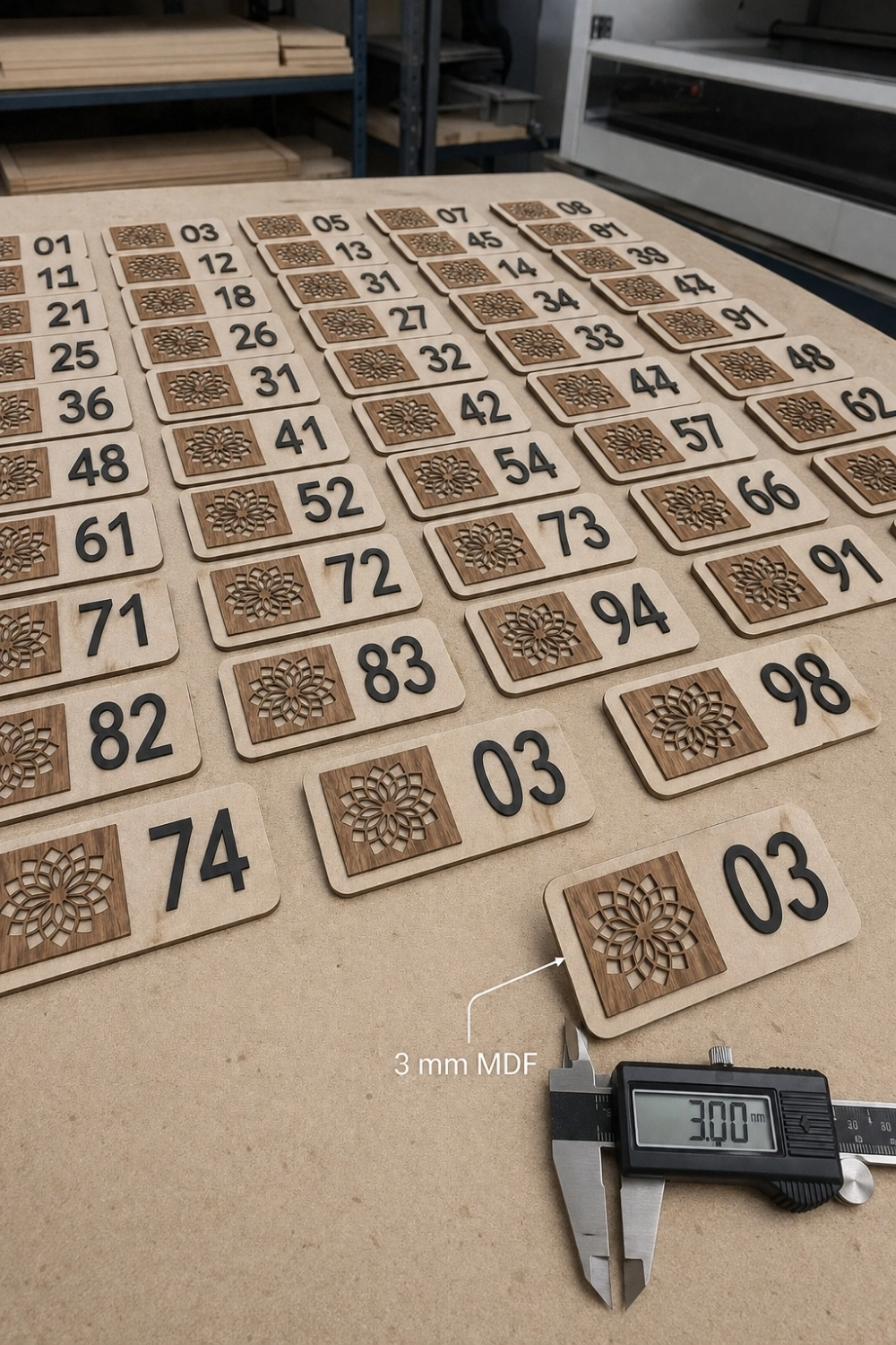 12’li Ahşap Kapı Numarası Seti | 3 mm MDF Lazer Kesim - Ceviz