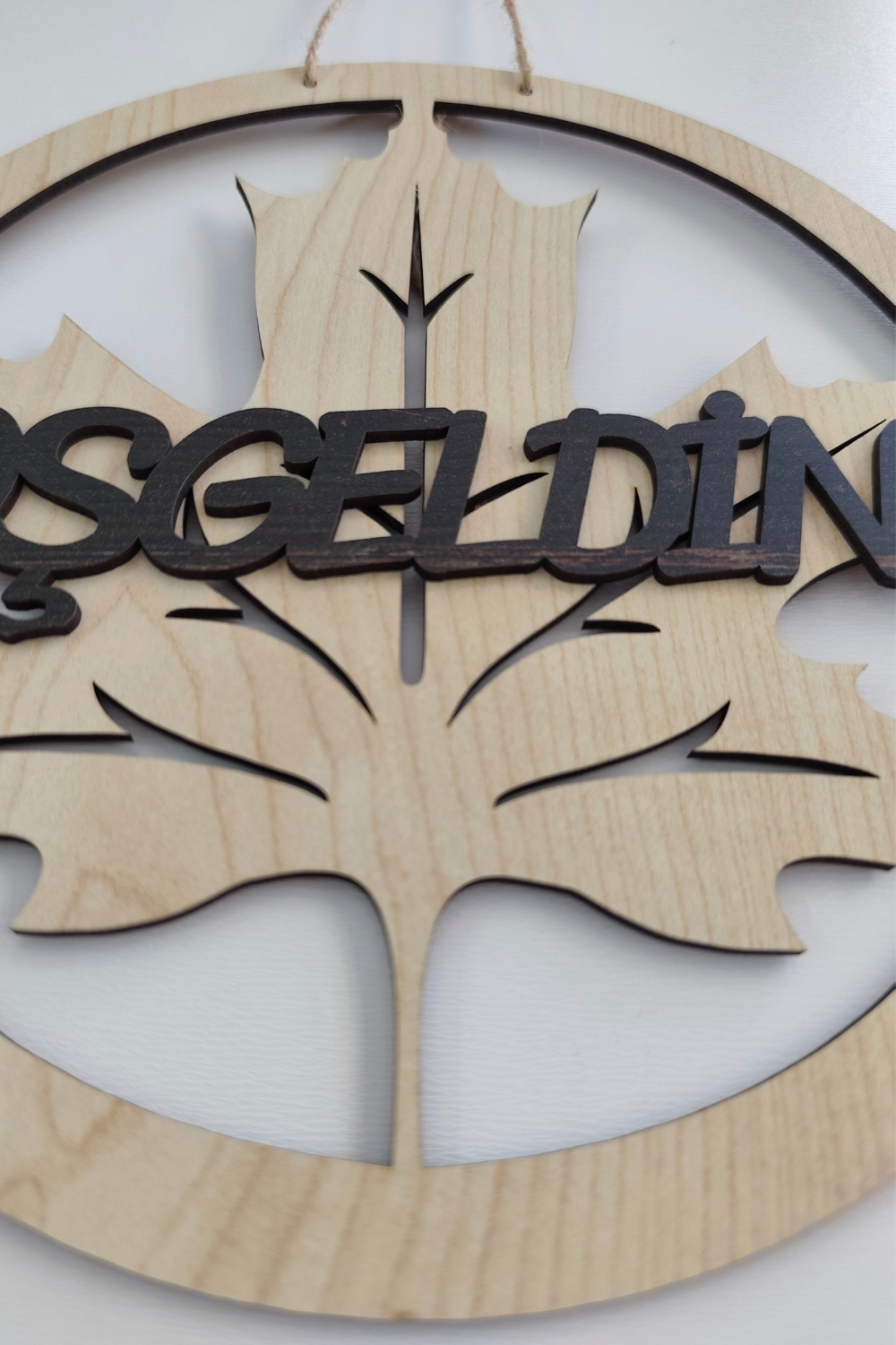 Hoşgeldiniz Yazılı Lazer Kesim Mdf Kapı Süsü - Akçaağaç