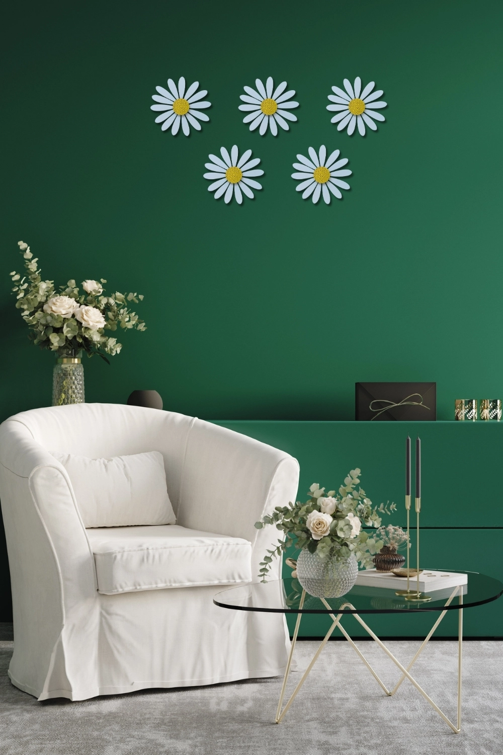 Papatya Şeklinde Dekoratif Süsler – 5’li Set, Bahar Esintili Tasarım - Sarı
