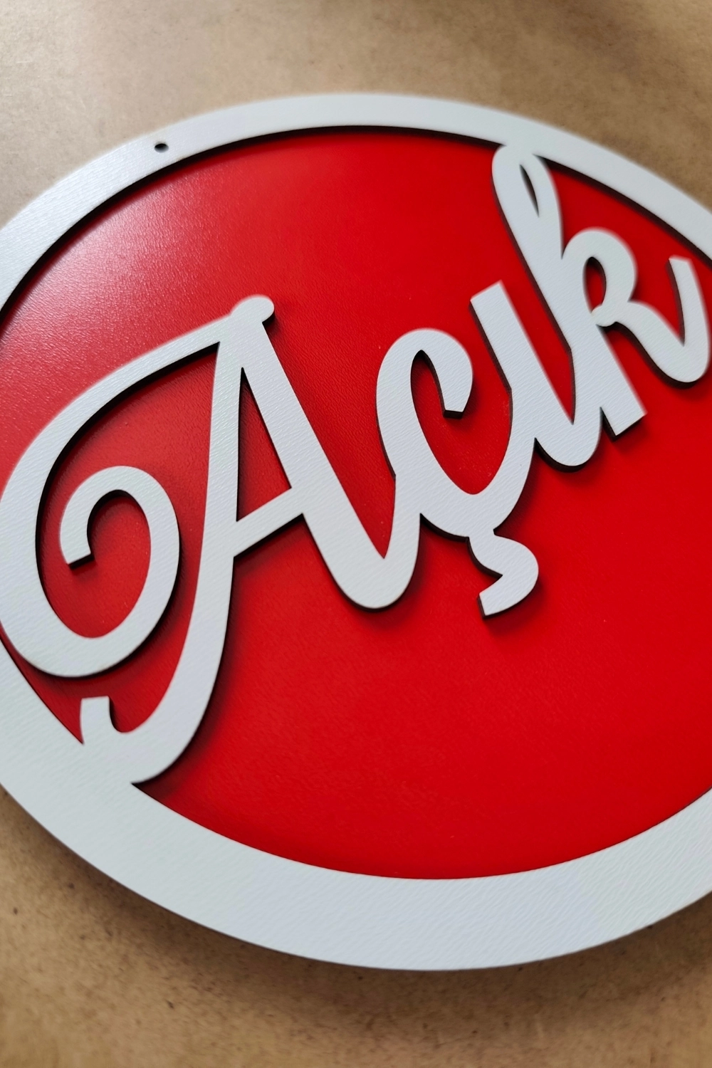 Yuvarlak Model 3D AÇIK-KAPALI Tabelası - Kırmızı