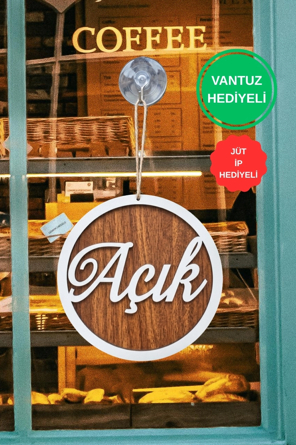 Yuvarlak Model 3D AÇIK-KAPALI Tabelası - Ceviz