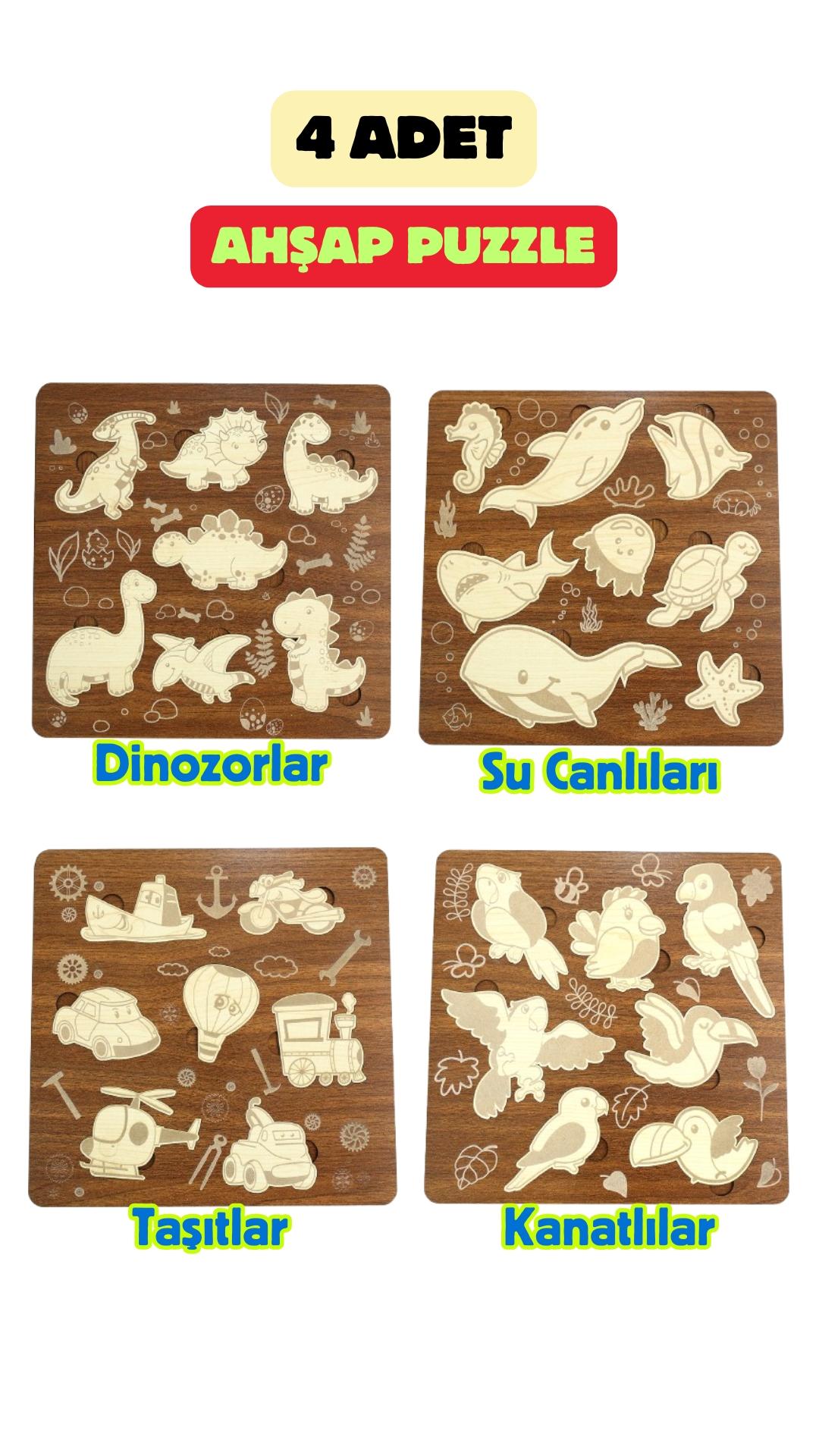 Çocuk Puzzle (Yapboz) Birinci Sınıf Ahşap 4 Parça Eğitici Öğretici Eğlenceli Set