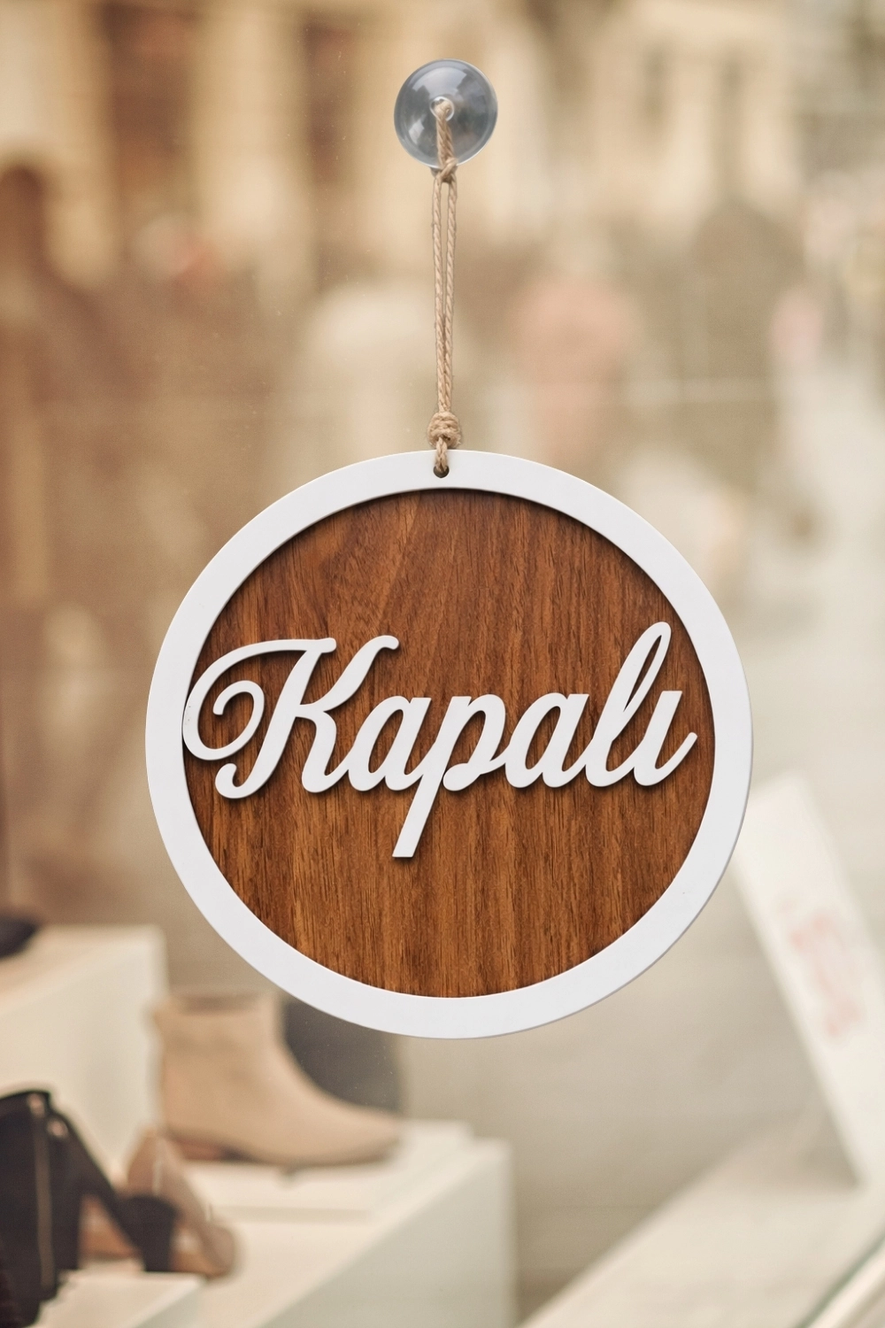 Yuvarlak Model 3D AÇIK-KAPALI Tabelası - Ceviz