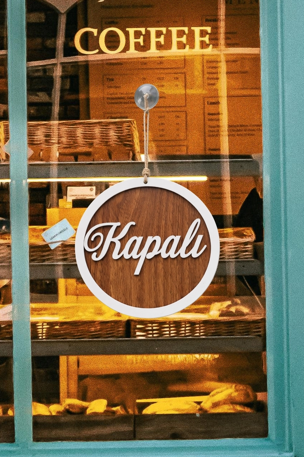 Yuvarlak Model 3D AÇIK-KAPALI Tabelası - Ceviz