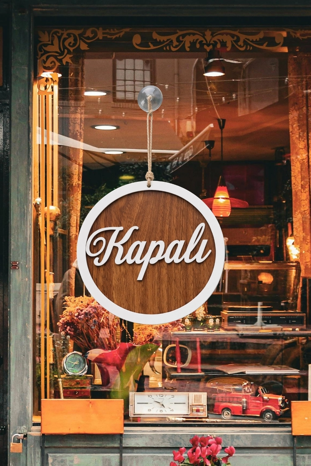 Yuvarlak Model 3D AÇIK-KAPALI Tabelası - Ceviz