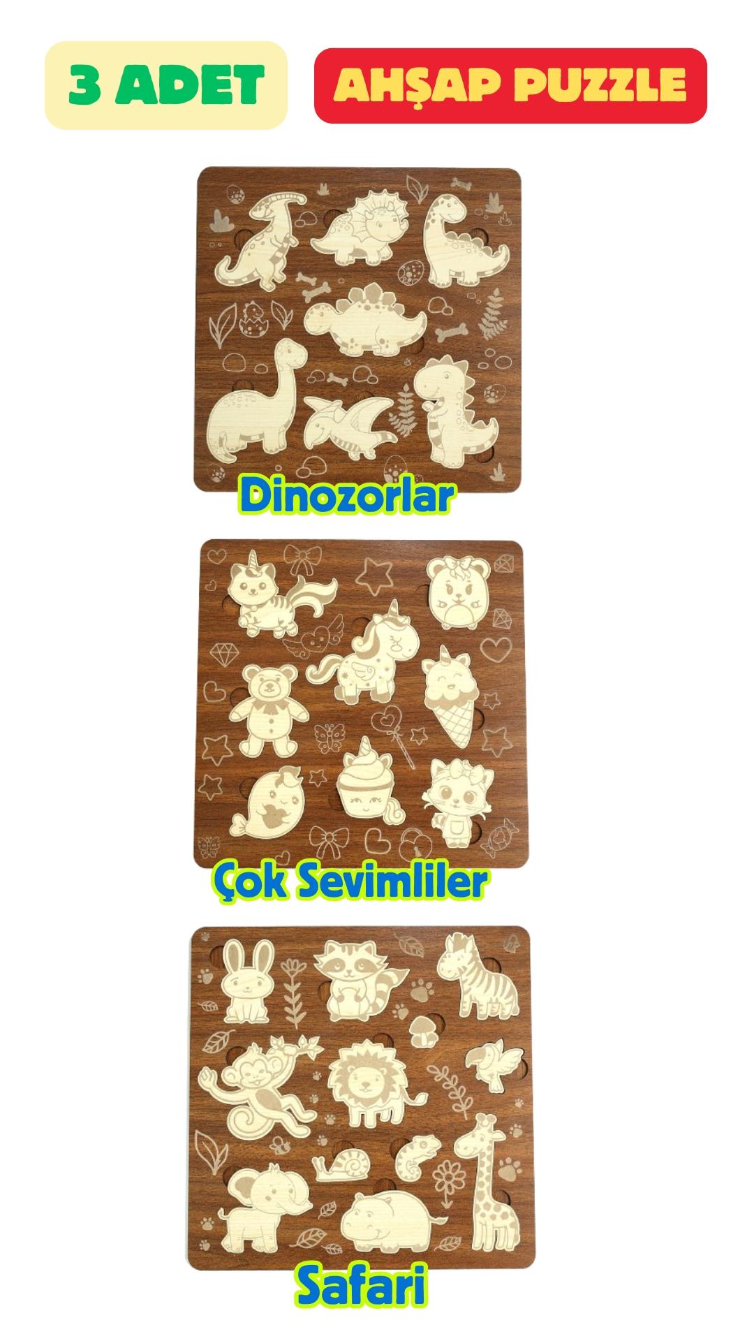 Çocuk Puzzle (Yapboz) Birinci Sınıf Ahşap 3 Parça Eğitici Öğretici Eğlenceli Set