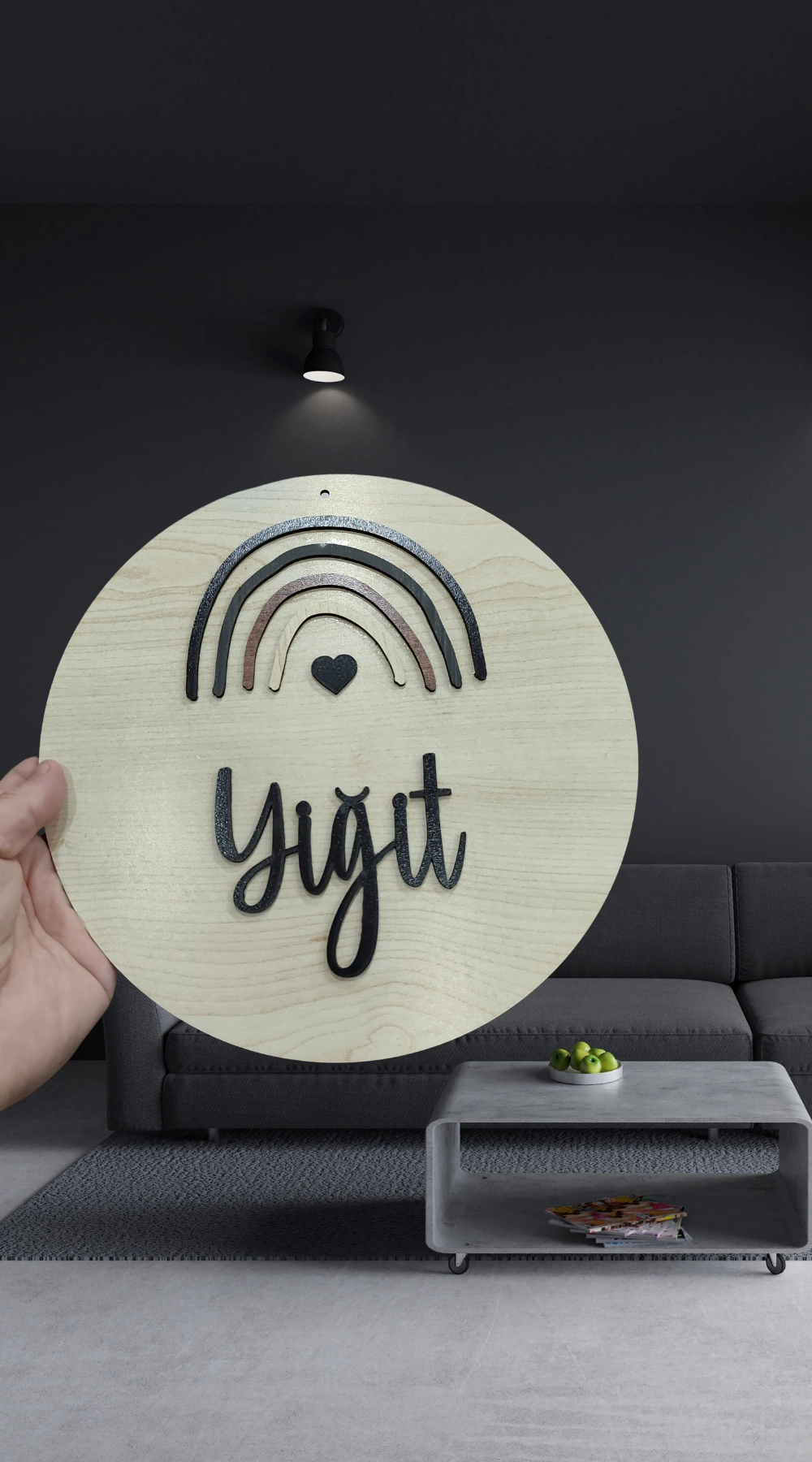 Gökkuşağı Desenli İsimli Lazer Kesim Duvar Süsü