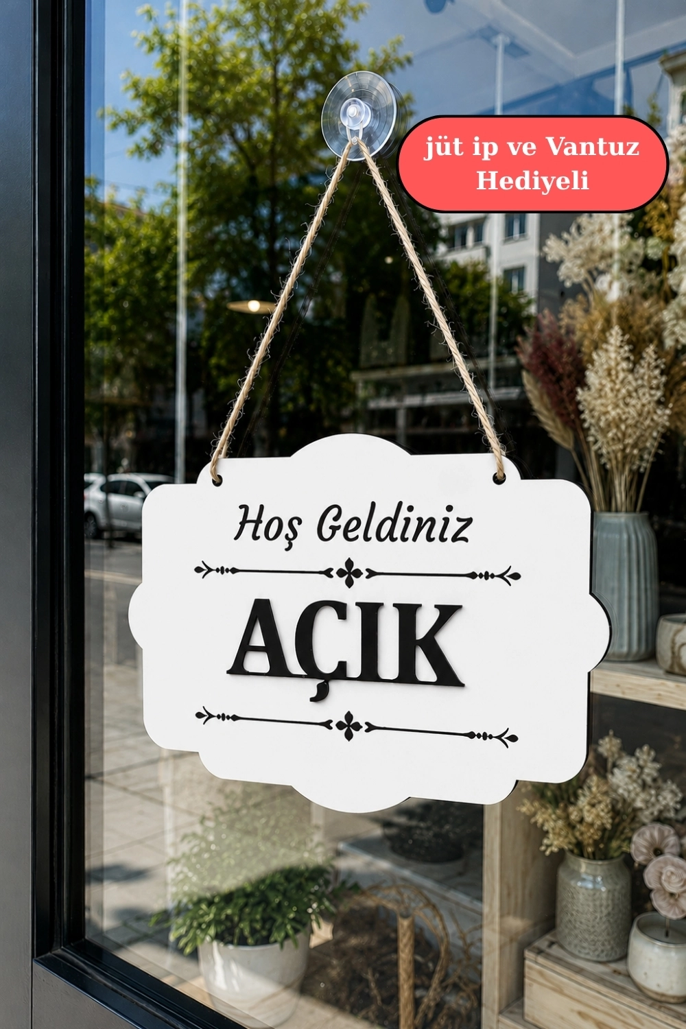 Çift Taraflı MDFAhşap Dükkan & Mağaza Kapı Yönlendirme Tabelası - Beyaz