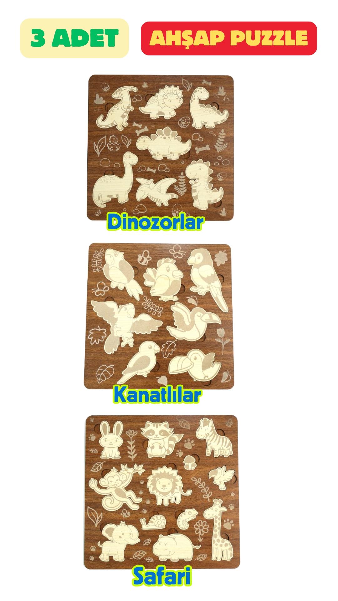 Çocuk Puzzle (Yapboz) Birinci Sınıf Ahşap 3 Parça Eğitici Öğretici Eğlenceli Set