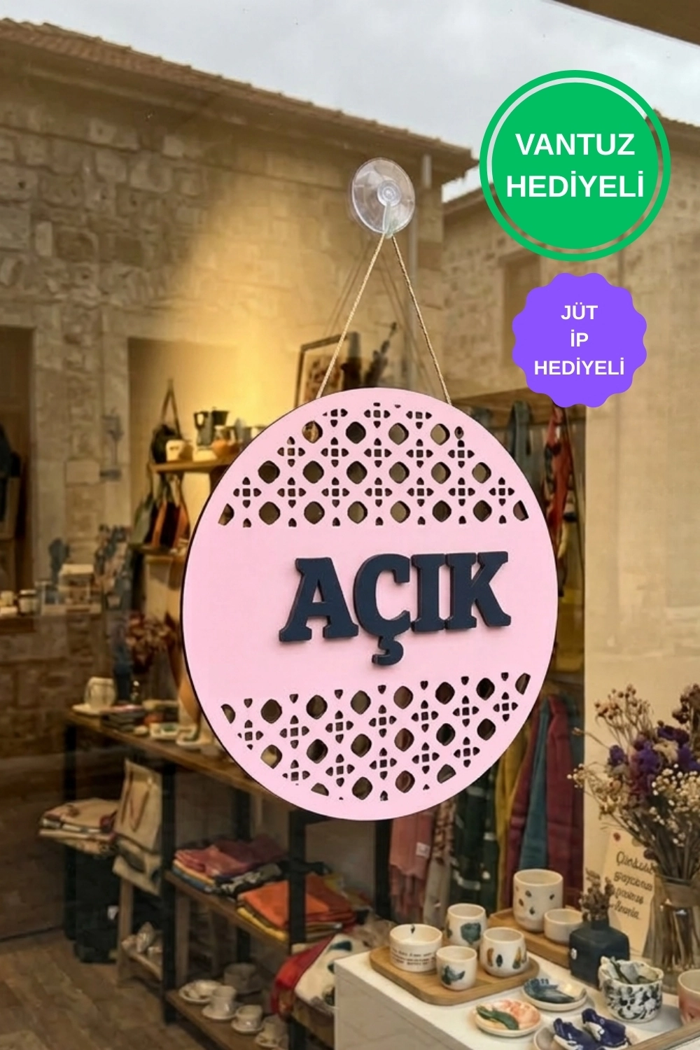 Rattan Desenli AÇIK-KAPALI Tabelası - Pembe