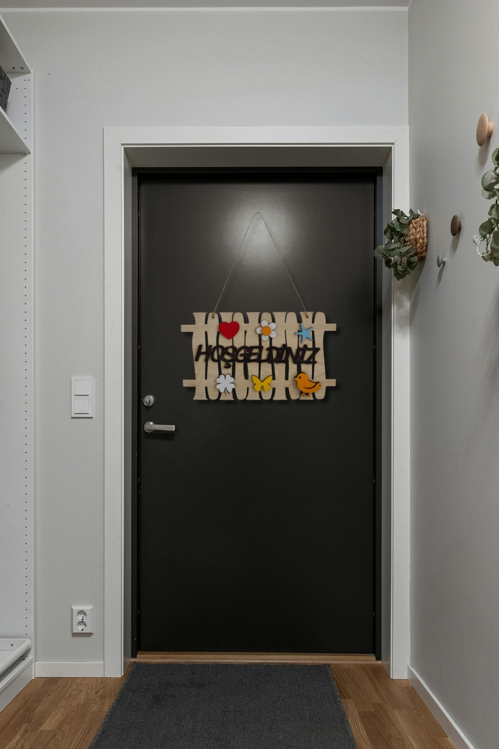 Hoşgeldiniz Yazılı Lazer Kesim Çit Mdf Kapı Süsü - Akçaağaç