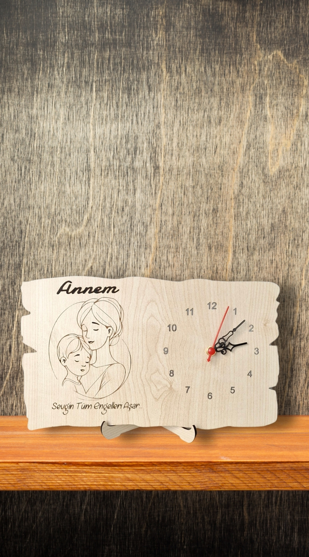Anneyle Geçen Sonsuz Zaman - Dekoratif Ahşap Lazer Kesim Masa Saati