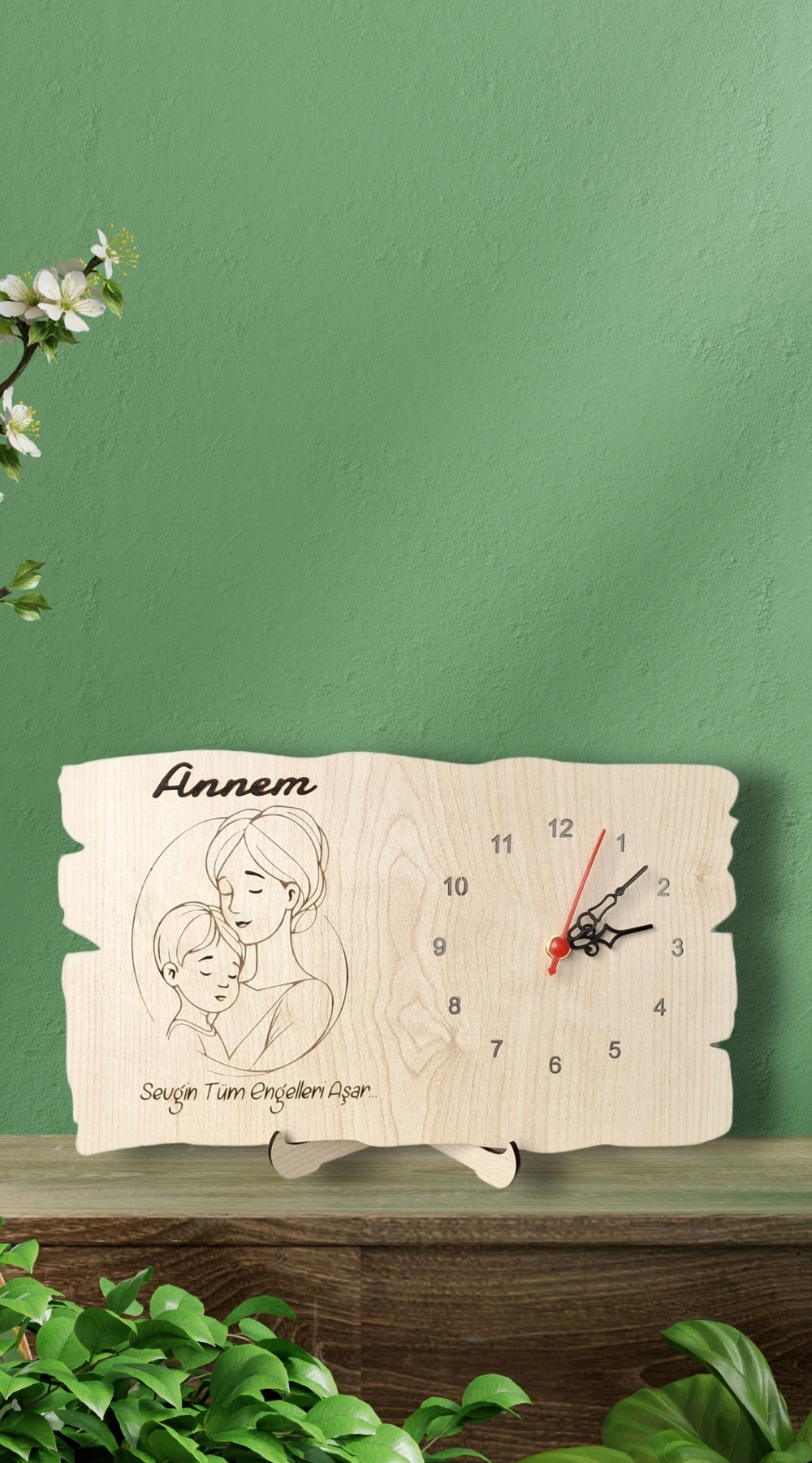 Anneyle Geçen Sonsuz Zaman - Dekoratif Ahşap Lazer Kesim Masa Saati