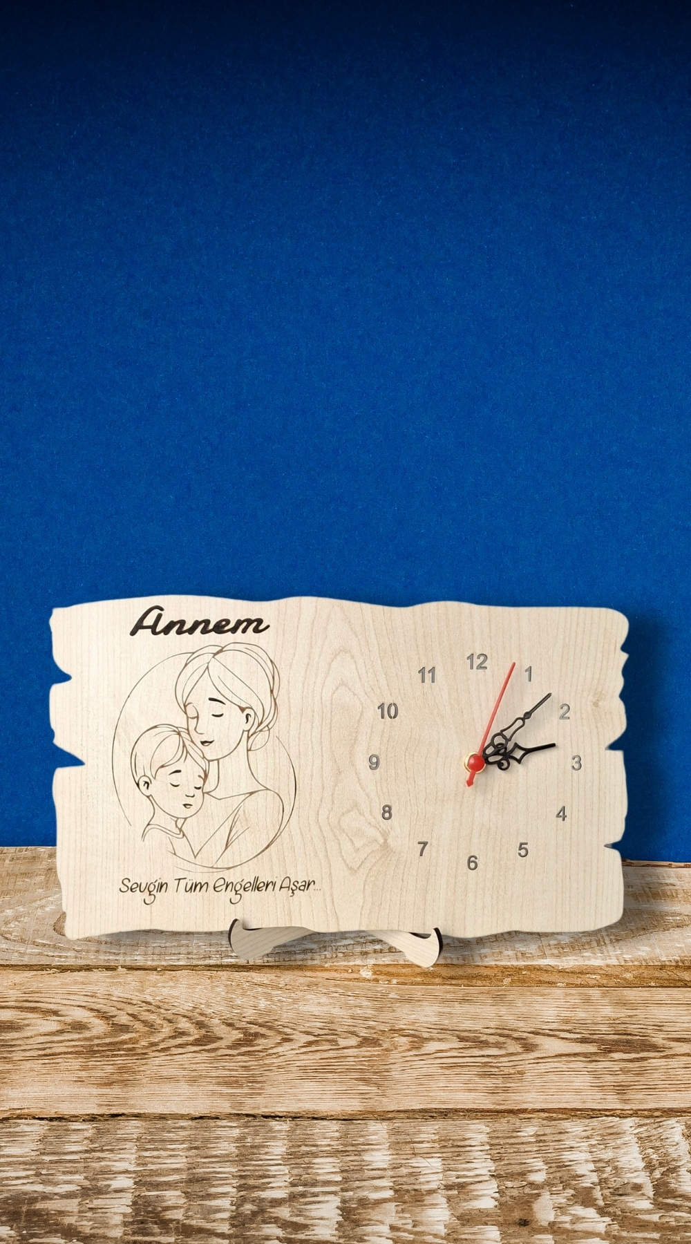 Anneyle Geçen Sonsuz Zaman - Dekoratif Ahşap Lazer Kesim Masa Saati