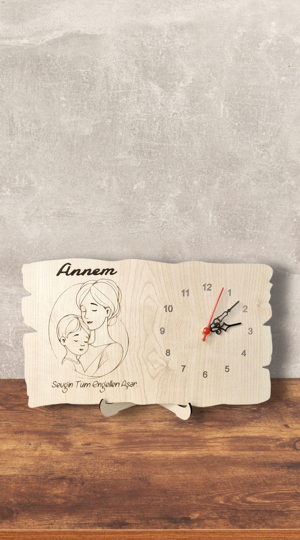 Anneyle Geçen Sonsuz Zaman - Dekoratif Ahşap Lazer Kesim Masa Saati