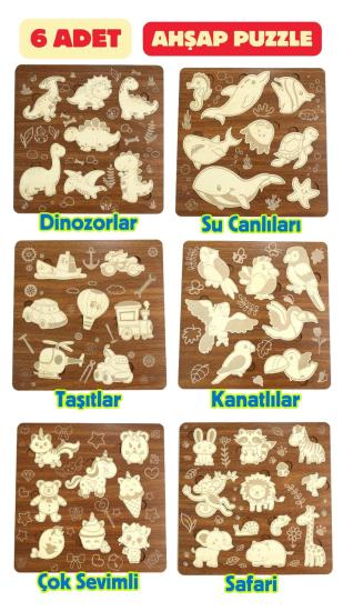 Çocuk Puzzle (Yapboz) Birinci Sınıf Ahşap 6’ lı Eğitici Öğretici Eğlenceli Mega Set