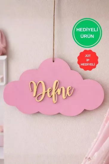 Çocuk Odası İçin İsimli Pleksi Yazılı Bulut Dekor Duvar Süsü