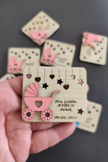 Bebek Arabası Figürlü Ahşap Yenidoğan Magnet