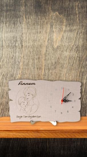Anneyle Geçen Sonsuz Zaman - Dekoratif Ahşap Lazer Kesim Masa Saati