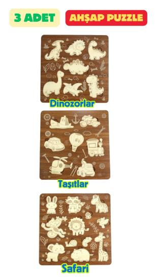 Çocuk Puzzle (Yapboz) Birinci Sınıf Ahşap 3 Parça Eğitici Öğretici Eğlenceli Set