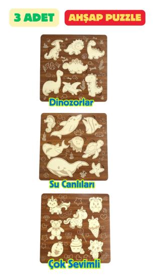 Çocuk Puzzle (Yapboz) Birinci Sınıf Ahşap 3 Parça Eğitici Öğretici Eğlenceli Set