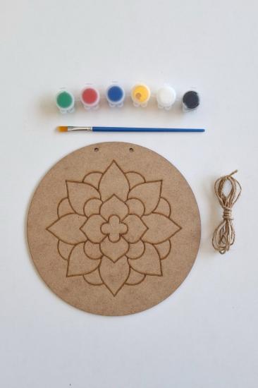 Özgün Tasarımlar İçin Mandala Ana Ham MDF Dekoratif Set  - Fırça ve Akrilik Boya Hediye