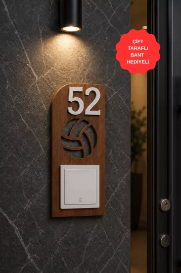 Kişiye Özel Lazer Kesim Grafiksel Desenli Kapı Zil Çerçevesi - Ceviz