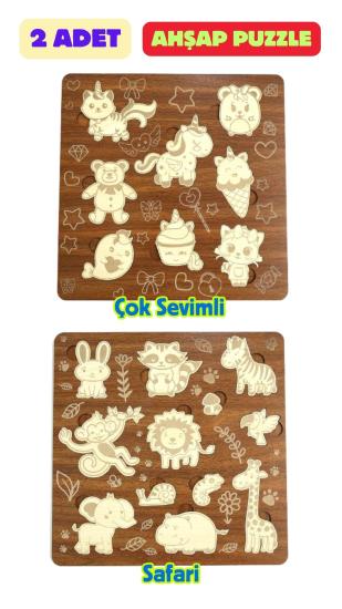 Çocuk Puzzle (Yapboz) Birinci Sınıf Ahşap 2 Parça Eğitici Öğretici Eğlenceli Set