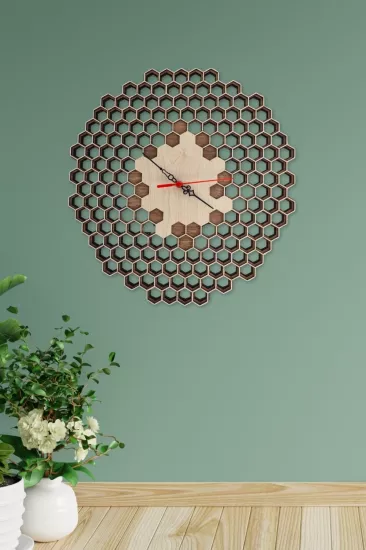 Petek Desenli Lazer Kesim Modern Üç Katlı Mdf Duvar Saati