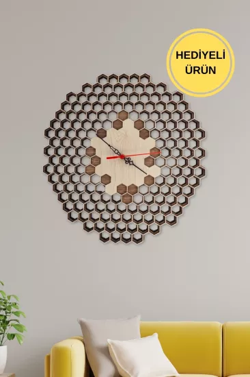 Petek Desenli Lazer Kesim Modern Üç Katlı Mdf Duvar Saati