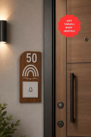 Kişiye Özel Lazer Kesim Tematik Desenli Kapı Zil Çerçevesi - Ceviz